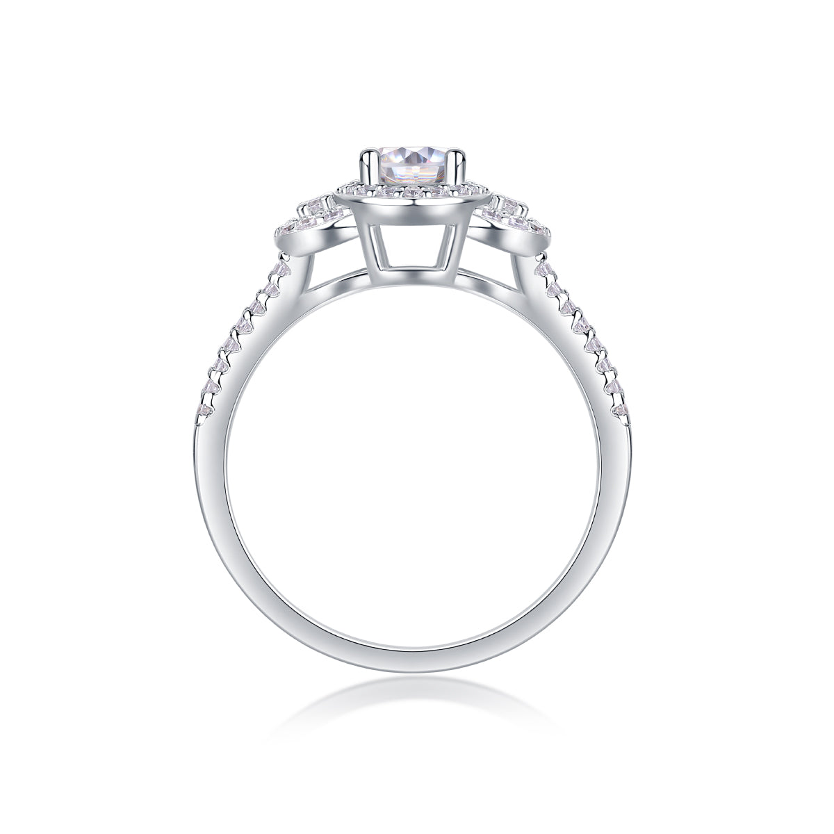 CARISSIE oval moissanite halo ring bottom profile showing gallery rail and split shank pavé detailing