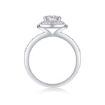 CARISSIE round moissanite halo engagement ring, interior view revealing smooth white metal finish and inner band details