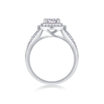 CARISSIE round moissanite solitaire ring, side profile revealing open geometric cutouts on the shoulders