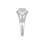 CARISSIE round moissanite solitaire ring, top-down angle displaying intricate pavé strands and geometric details