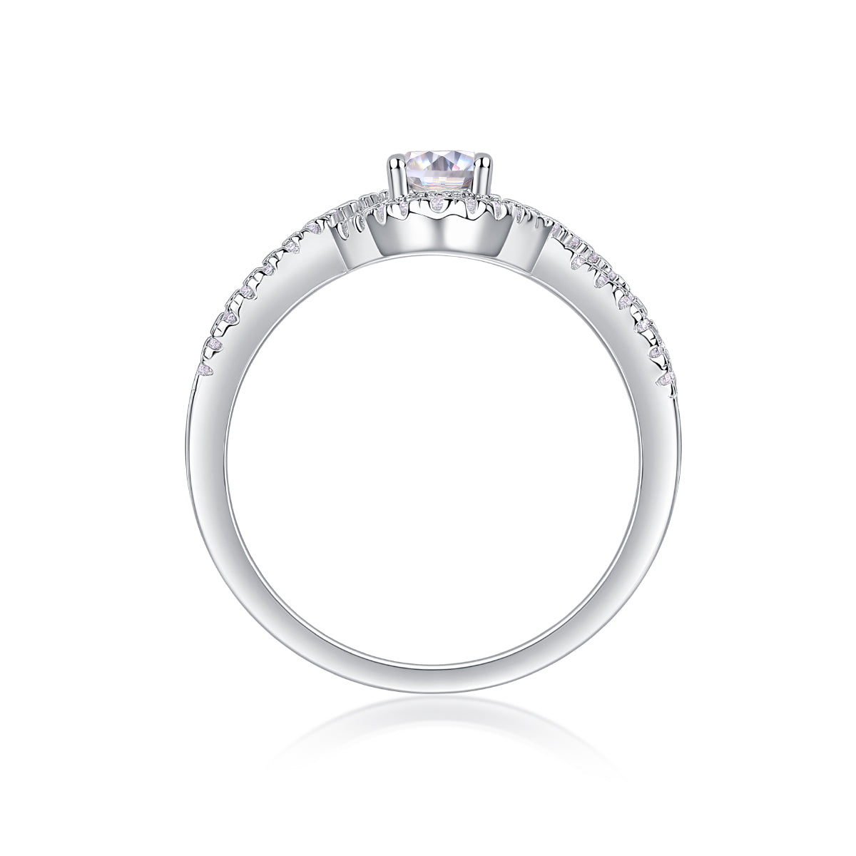CARISSIE oval moissanite ring top-down view, showing circular band shape and placement of small accent stones