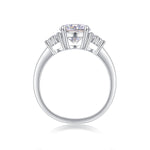 CARISSIE round moissanite wedding ring, interior view displaying the smooth silver band and secure prong setting structure