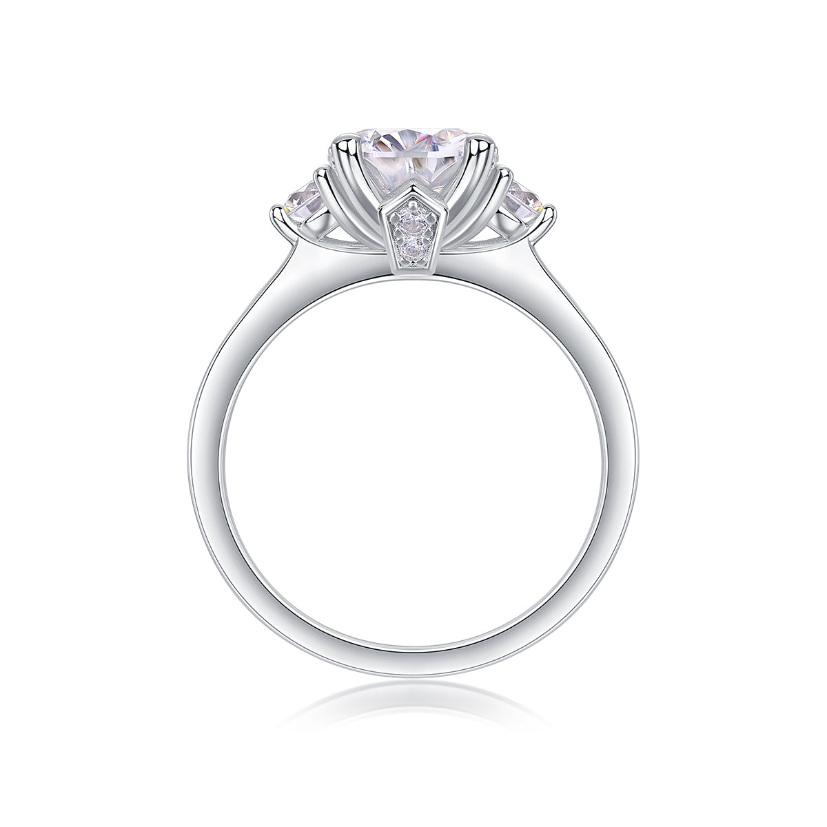 CARISSIE solitaire ring, inside band view revealing gallery work and the profile of the high-set stones