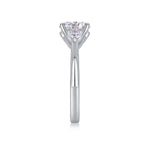 CARISSIE round moissanite ring, side profile displaying the smooth shank taper and vertical height of the setting