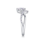 CARISSIE round moissanite solitaire ring, side profile revealing the V-shaped split shank design and prong setting details