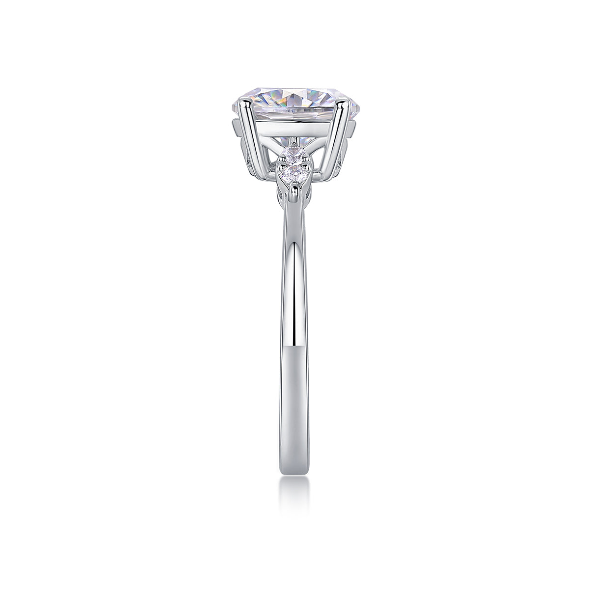 CARISSIE round moissanite solitaire ring, top-down vertical view highlighting the height of the center stone above the band