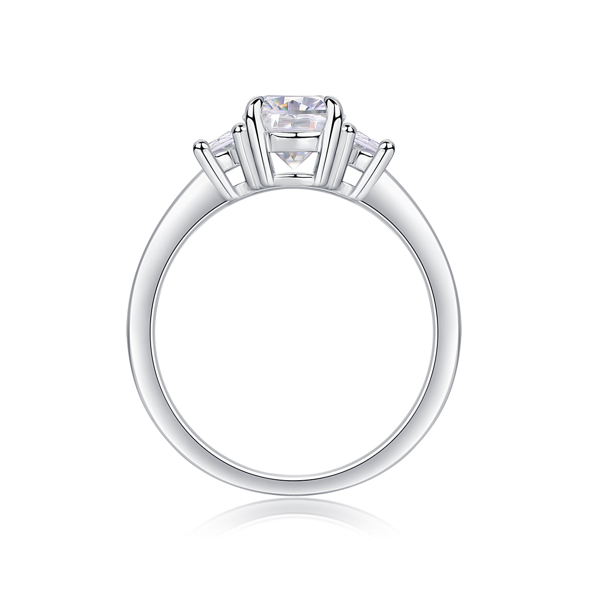 CARISSIE oval moissanite solitaire ring, top-down perspective showing the circular band shape and height of the stone cluster