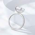 CARISSIE emerald cut solitaire engagement ring, bottom view revealing S925 stamp and inner band details