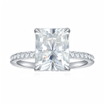 CARISSIE radiant solitaire engagement ring, isolated front view displaying the clear facets and silver finish