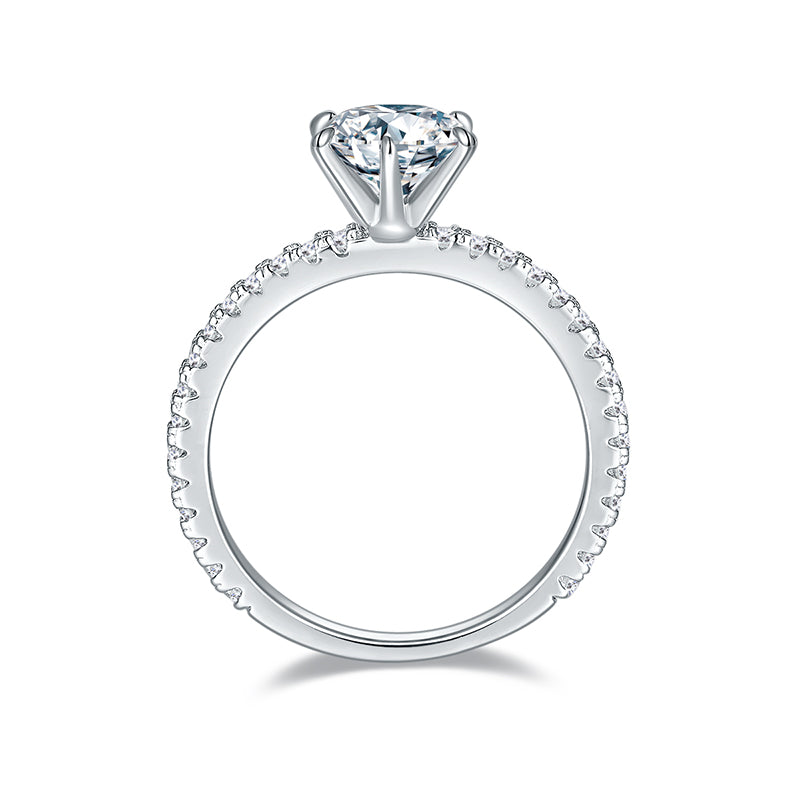 CARISSIE round moissanite solitaire ring, top-down perspective revealing the circular shape of the shank and accent stones