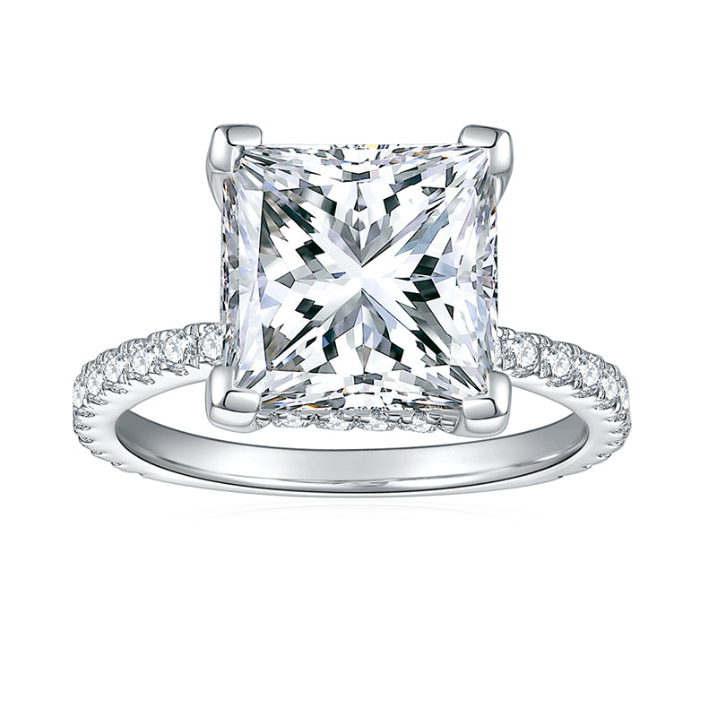 CARISSIE princess solitaire engagement ring, direct front view displaying four prongs and pavé accent stones