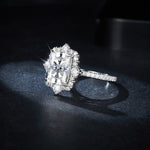CARISSIE radiant moissanite halo engagement ring, side profile revealing the height of the four-prong setting
