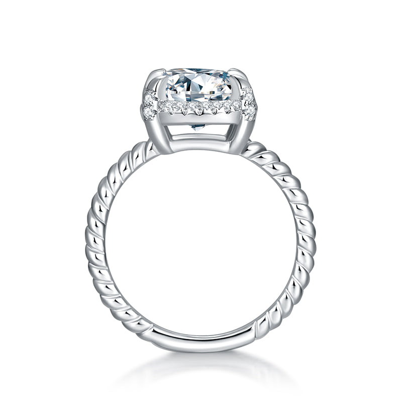 CARISSIE cushion solitaire engagement ring, side profile displaying the full circular twisted band design