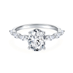 CARISSIE oval moissanite solitaire ring, front view highlighting the large center stone and four-prong setting