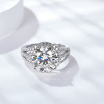 CARISSIE round moissanite pavé ring, top-down angle displaying the full circumference of the double halo
