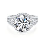 CARISSIE round moissanite pavé ring, direct front view highlighting double halo and brilliant cut center stone