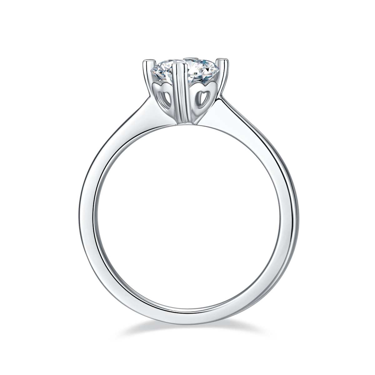 CARISSIE round moissanite solitaire ring, interior profile showing smooth tapered shank and gallery details