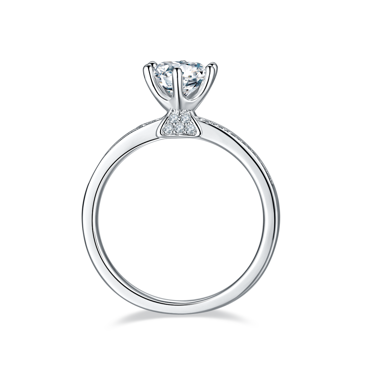 CARISSIE round moissanite solitaire ring, top-down perspective revealing the circular band profile and diamond accents