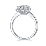 CARISSIE round moissanite cluster ring, side profile revealing the smooth tapered shank and height of the setting