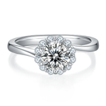 CARISSIE round moissanite halo engagement ring, top-down view displaying the full circle of halo stones around the center
