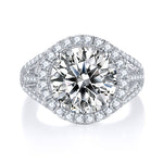 CARISSIE round moissanite halo engagement ring, direct front view showcasing the large center stone and surrounding halo