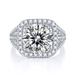 CARISSIE round moissanite engagement ring, top-down view displaying the double halo and pavé encrusted shoulders