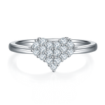 CARISSIE moissanite engagement ring, top-down view highlighting the symmetrical heart-shaped stone arrangement