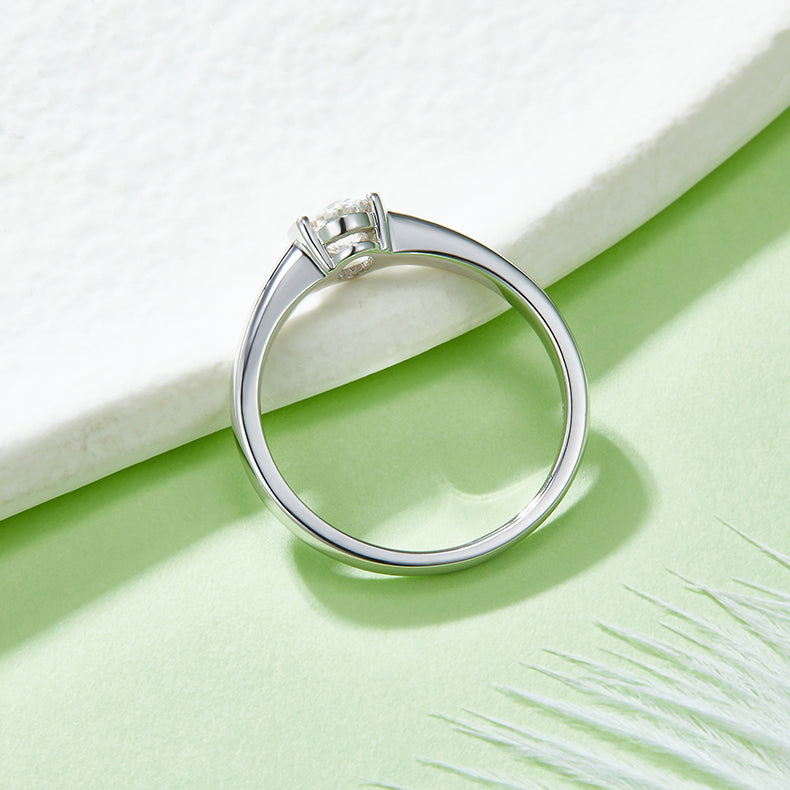 CARISSIE oval moissanite bezel ring, rear perspective showcasing the clean inner band and seamless bezel connection