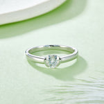CARISSIE heart moissanite bezel ring, top-down angle emphasizing the symmetry of the heart shape in white metal.