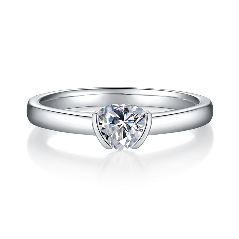 CARISSIE trillion moissanite bezel ring, front view displaying the geometric center stone and minimalist metal setting