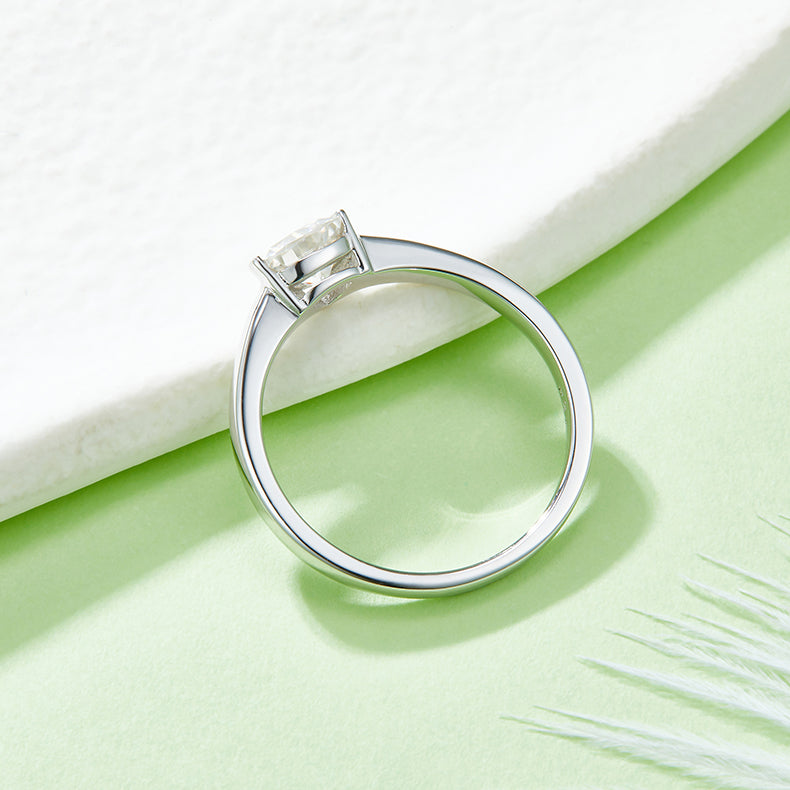 CARISSIE trillion moissanite bezel ring, rear perspective showcasing the inner band and low-profile design