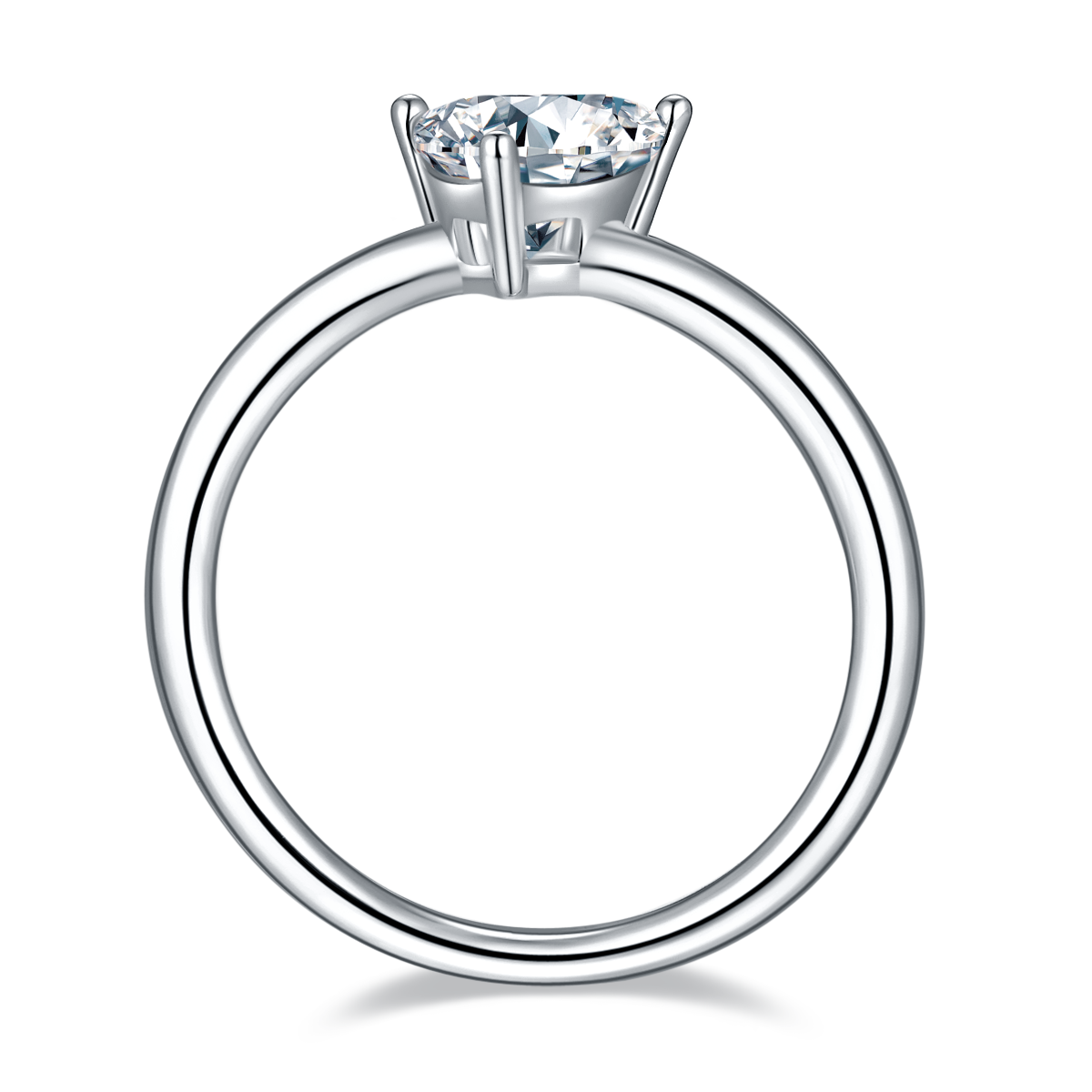 CARISSIE trillion cut ring, top-down perspective showing the interior of the sleek silver shank and prong placement