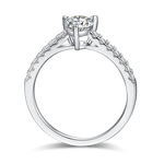 CARISSIE pear moissanite pavé ring, bottom-up view revealing the smooth interior shank and gallery structure
