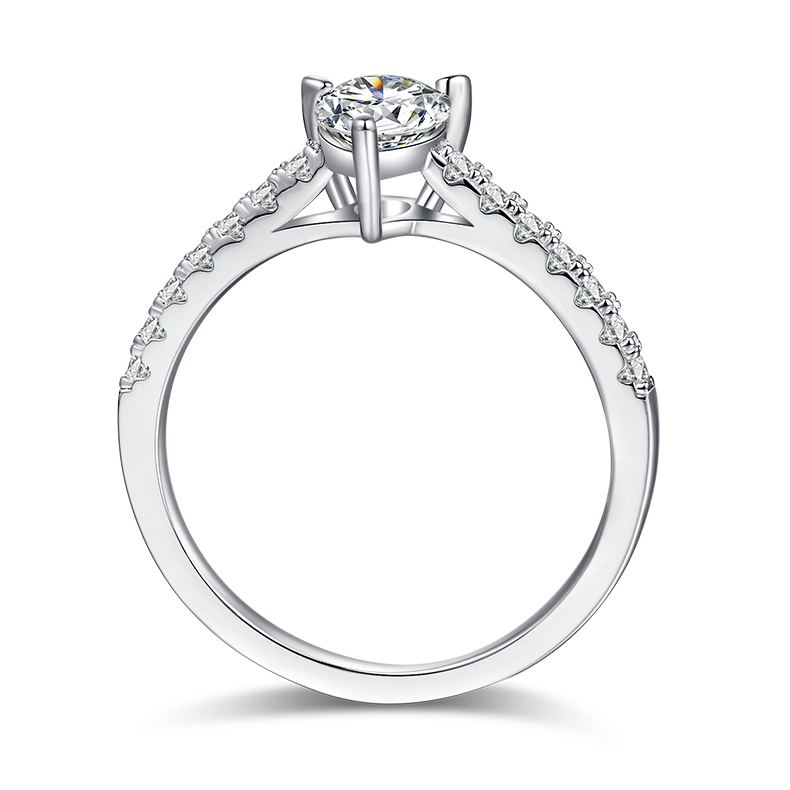 CARISSIE pear moissanite pavé ring, bottom-up view revealing the smooth interior shank and gallery structure