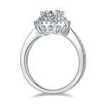CARISSIE round moissanite halo engagement ring, bottom profile revealing intricate openwork gallery cutouts