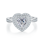 CARISSIE Heart Moissanite Halo Engagement Ring, front view showcasing the double halo setting surrounding the center stone