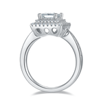 CARISSIE princess halo engagement ring, side profile revealing open gallery work and twisted band design