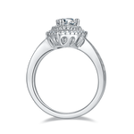 CARISSIE pear moissanite halo ring, bottom profile showing open gallery work and smooth inner band surface