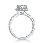 CARISSIE princess halo engagement ring, side profile revealing the gallery rail detail and accent stones under the head