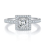CARISSIE princess halo engagement ring, front view showcasing the double halo setting and four-prong head