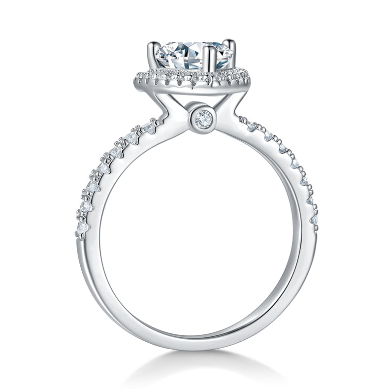 CARISSIE trillion halo engagement ring, rear view displaying the open gallery design and hidden side-set accent stone