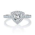 CARISSIE trillion halo engagement ring, direct top-down view showcasing the symmetrical triangle shape and prong setting