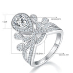 CARISSIE pear moissanite halo ring, technical diagram indicating 1.0ct center stone size and S925 silver material