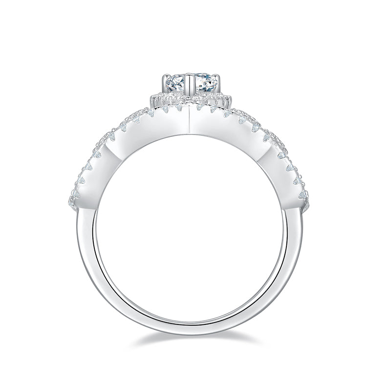 CARISSIE pear moissanite halo engagement ring, bottom interior view displaying smooth polished band finish and gallery structure