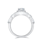 CARISSIE pear moissanite halo engagement ring, bottom interior view displaying smooth polished band finish and gallery structure