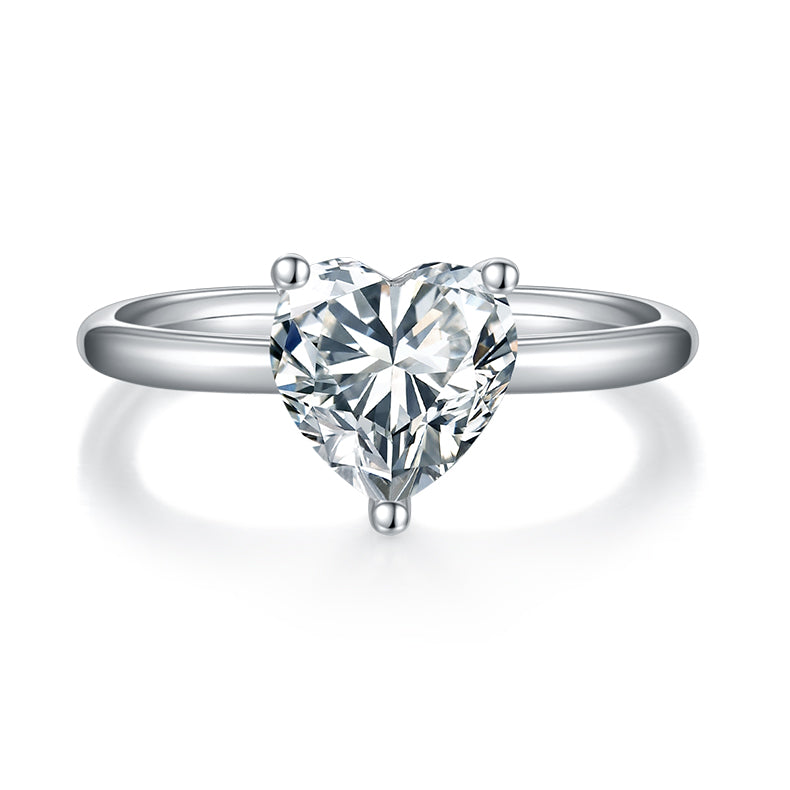 CARISSIE heart moissanite solitaire ring, direct front view showcasing the symmetrical cut of the 8x8mm center stone