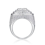 CARISSIE cushion moissanite statement ring, side profile revealing the stepped gallery and smooth white gold shank