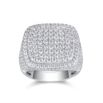 CARISSIE cushion moissanite statement ring, front view highlighting dense round stone coverage and square silhouette