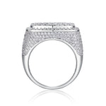 CARISSIE cushion moissanite statement ring, side profile revealing full pavé shank and smooth interior metal finish