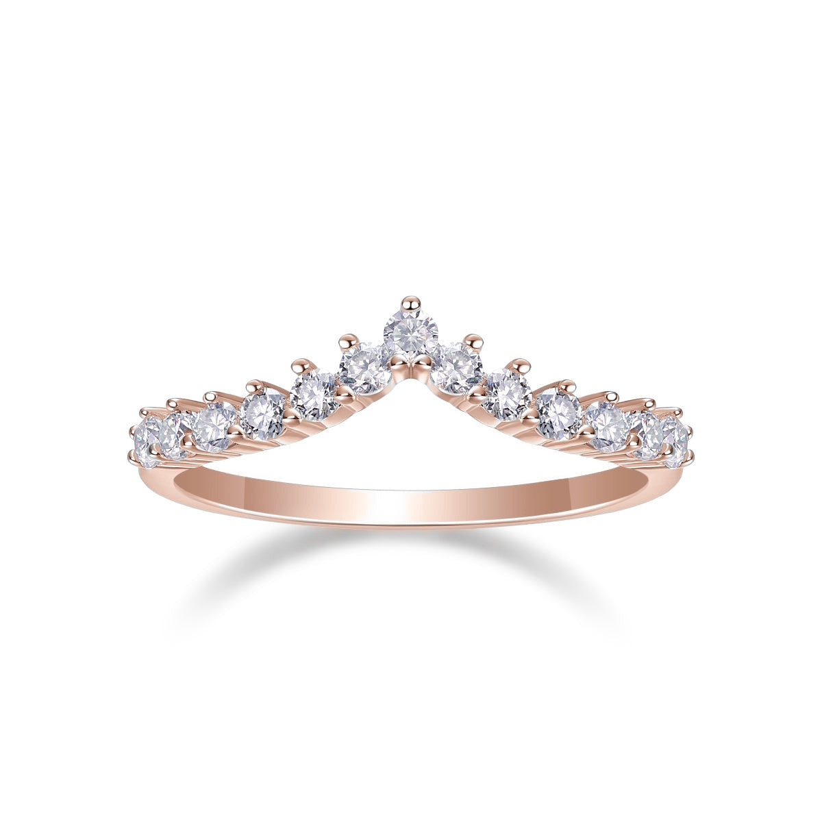 Abigail Round Moissanite Chevron Wedding Band in 18K rose gold plating, front view